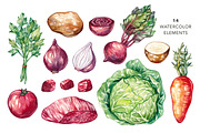 Beetroot Soup+Watercolor Ingredients, an Illustration by Olga Olmix (Thumbnail 2 of 9)