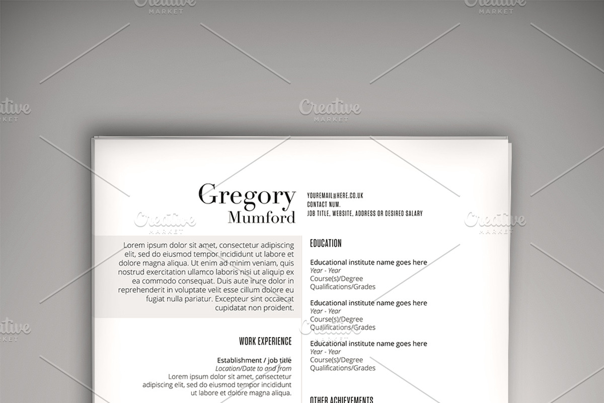 Noir and Blanc CV (DOC + PSD), a Resume Template by Valeur Design (Photo 3 of 4)
