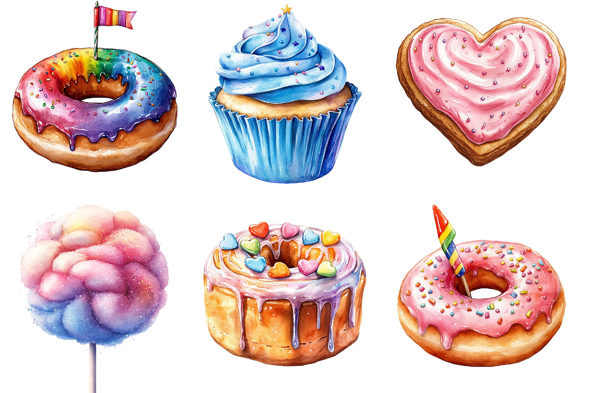 Watercolor Birthday Sweet Treats PNG, an Illustration by SinaCreation (Photo 2 of 5)