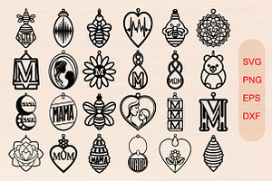 Mom Wood Earrings SVG Bundle, an Object Graphic by jannatulpakhi