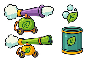 Colorful leaf-cleaning machines, an Illustration by ZinetroN