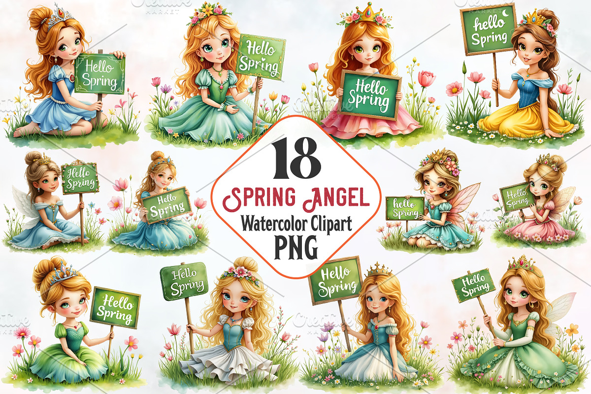 Hello Spring Angel Sublimation Png, an Illustration by RobertsArt (Photo 1 of 7)