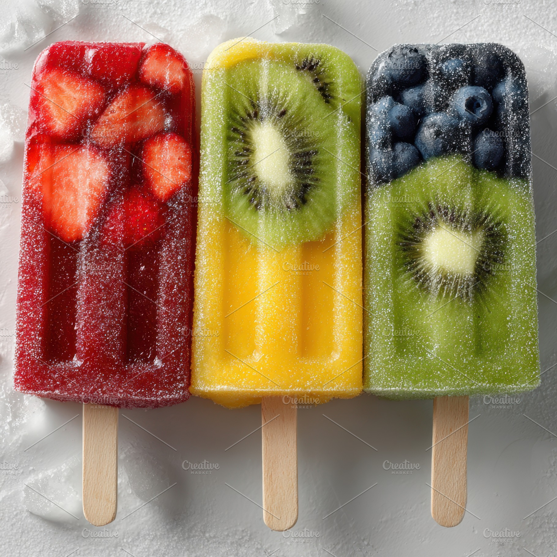 Colorful fruit popsicles on a light background, a Food & Drink Photo by AlyaAnd
