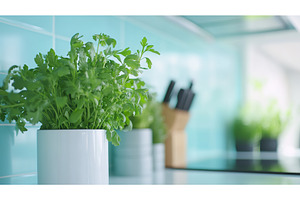 Fresh green herbs in kitchen with, a Nature Photo by Lermont51