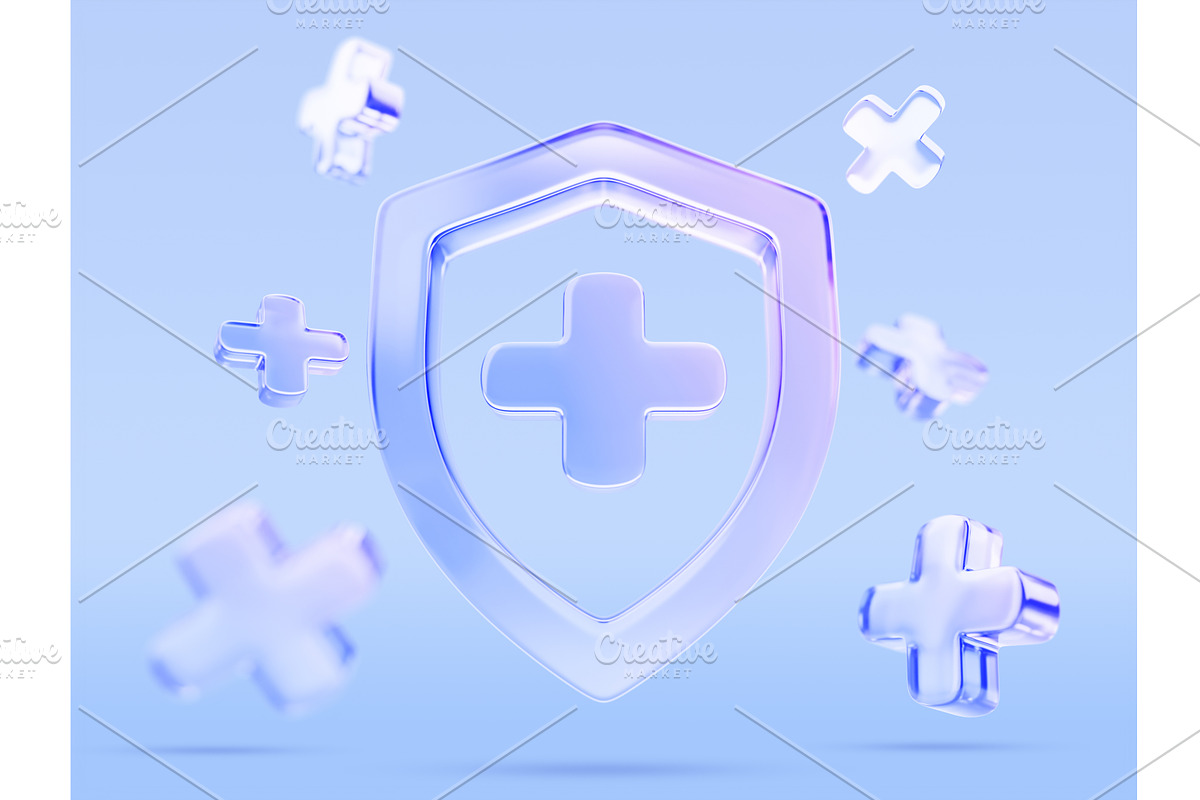 3d glass holographic medical shield, a Healthcare Illustration by Marozhkastudio