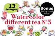Watercolor tea-5 vector set, an Illustration by miminoshka (Thumbnail 1 of 10)
