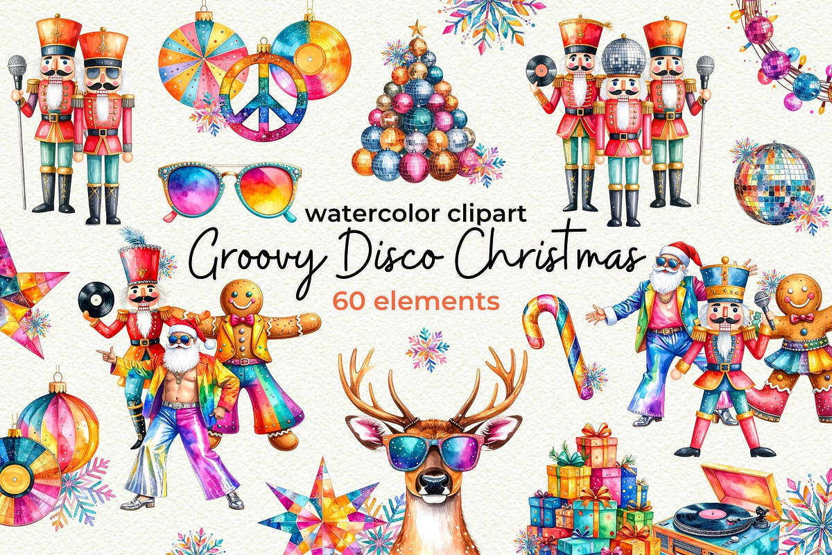 Groovy Disco Christmas, a Seasonal Illustration by Anna Design Studio (Photo 1 of 12)