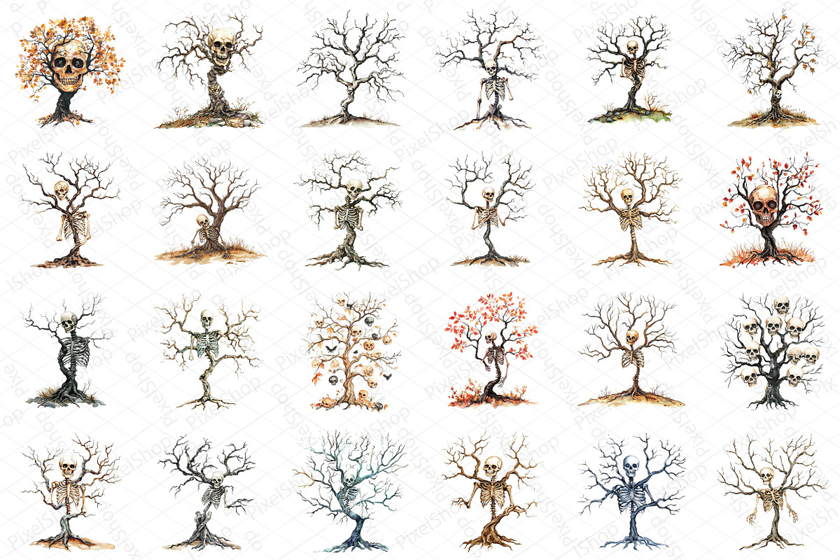 Collage Skeleton Trees Halloween Cli, an Illustration by DreamPrint404 (Photo 3 of 5)