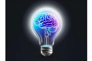 Glowing light bulb with a neon brain, an Illustration by tilialucida