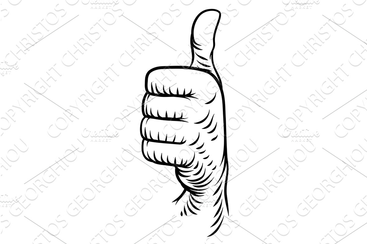 Thumbs Up Hand Woodcut Style, an Object Illustration by Christos Georghiou