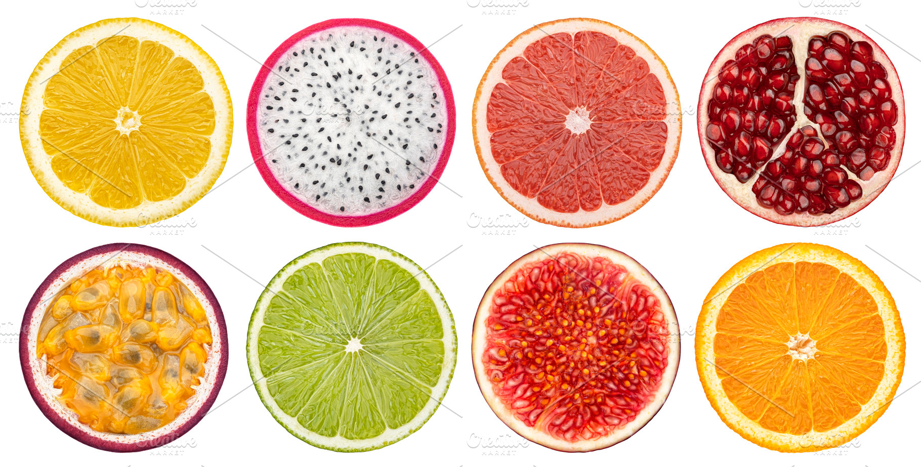 Fruit slices collection isolated, a Food & Drink Photo by Max Lashcheuski