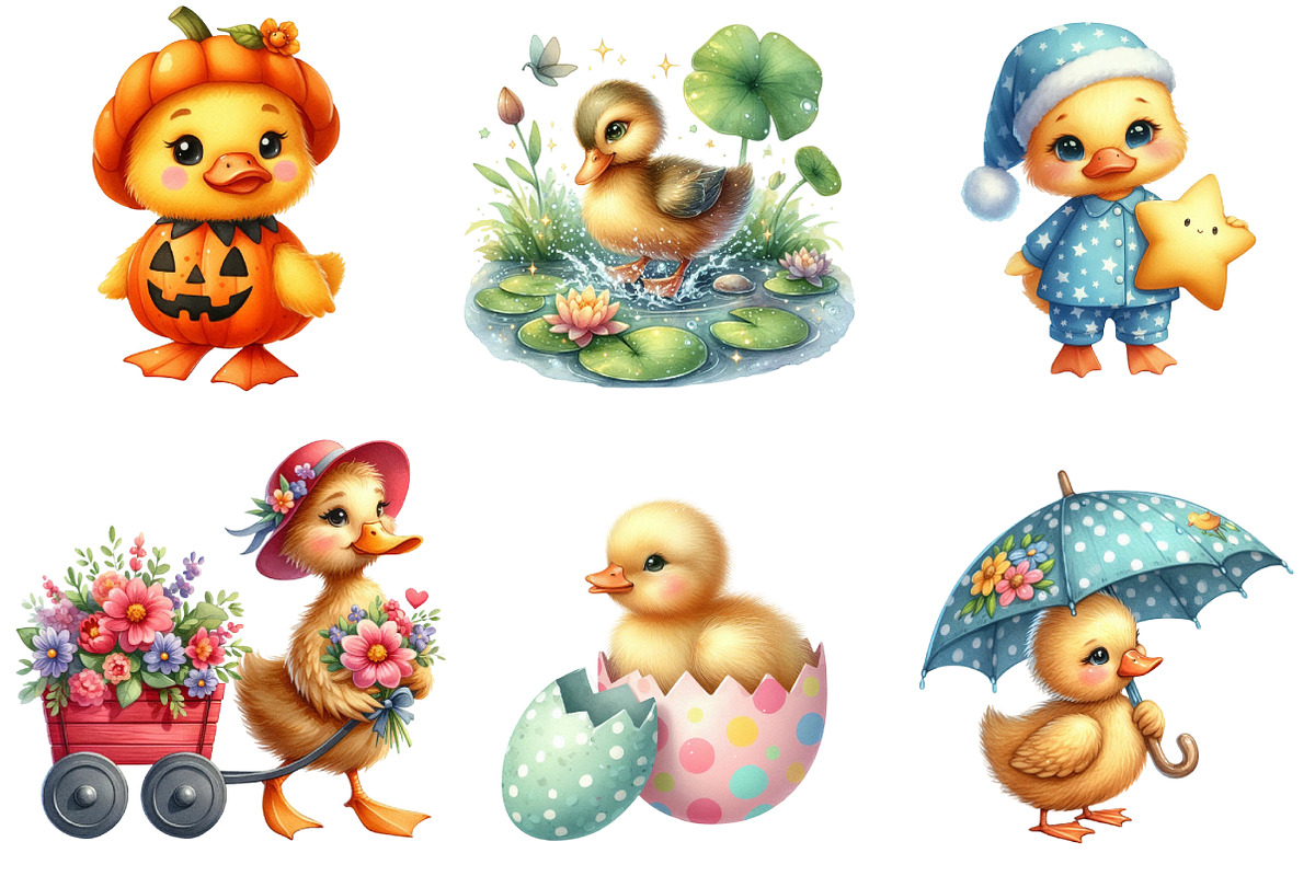 Watercolor Cute Duck Clipart, an Illustration by DreamArtGraphic (Photo 3 of 5)