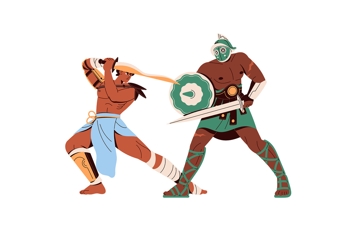 Roman, Spartan gladiators fight set, a Person Illustration by PaperTrident (Photo 7 of 7)
