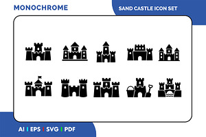 Sand Castle Icon Set Simple Black