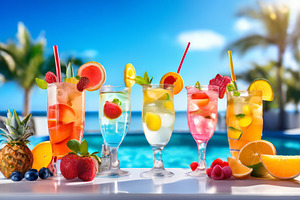Refreshing Summer Cocktails, Pool bg, a Business Photo by Fascinadora