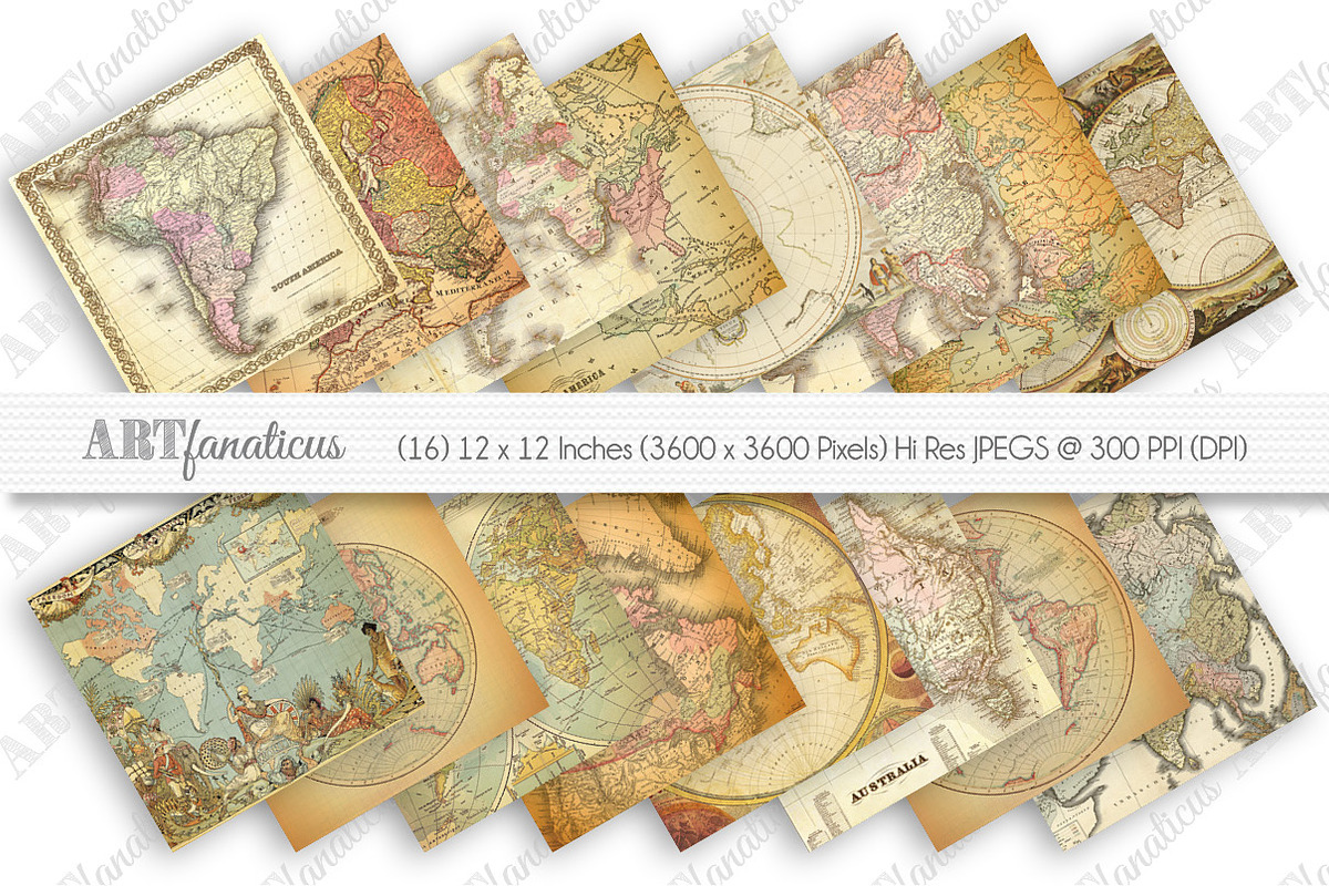 VINTAGE MAPS Digital Paper Designs, an Illustration by Artfanaticus (Photo 4 of 4)