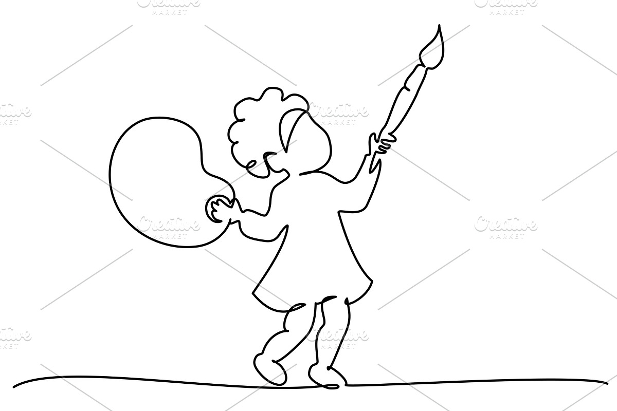 Baby girl with painting brush and, an Education Illustration by Valenty