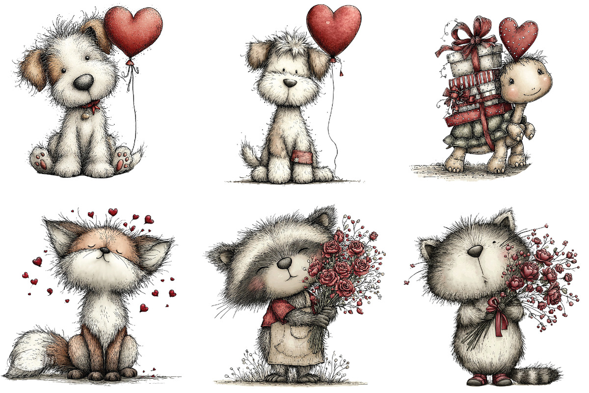Whimsical Valentine Day Animals PNG, an Illustration by CraftArtStudio (Photo 6 of 6)