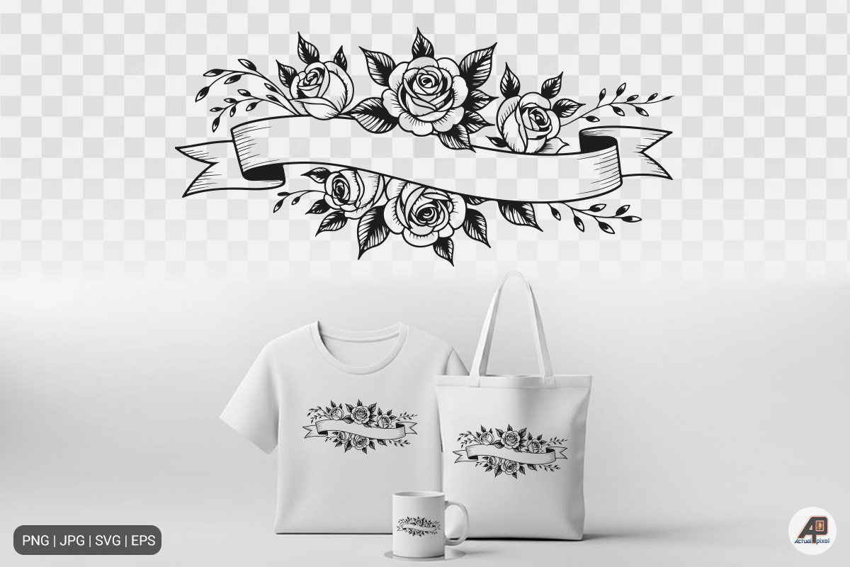 Rose Floral Ribbon Banner Bundle, an Illustration by Actual Pixel (Photo 4 of 9)