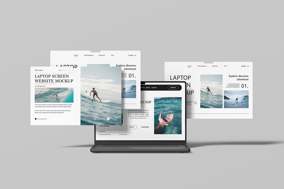 Laptop Screen Website Mockup, a Wearable Device Mockup by graphicsecond (Photo 2 of 5)