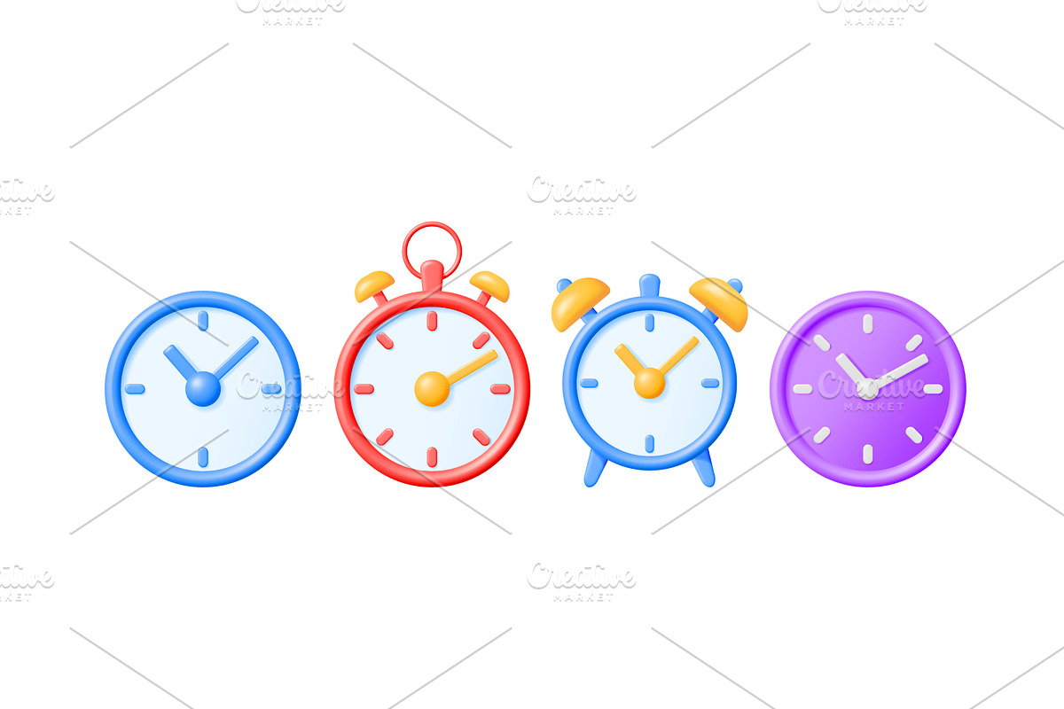 Set of 3d clocks and alarm clocks, an Object Illustration by Abscent