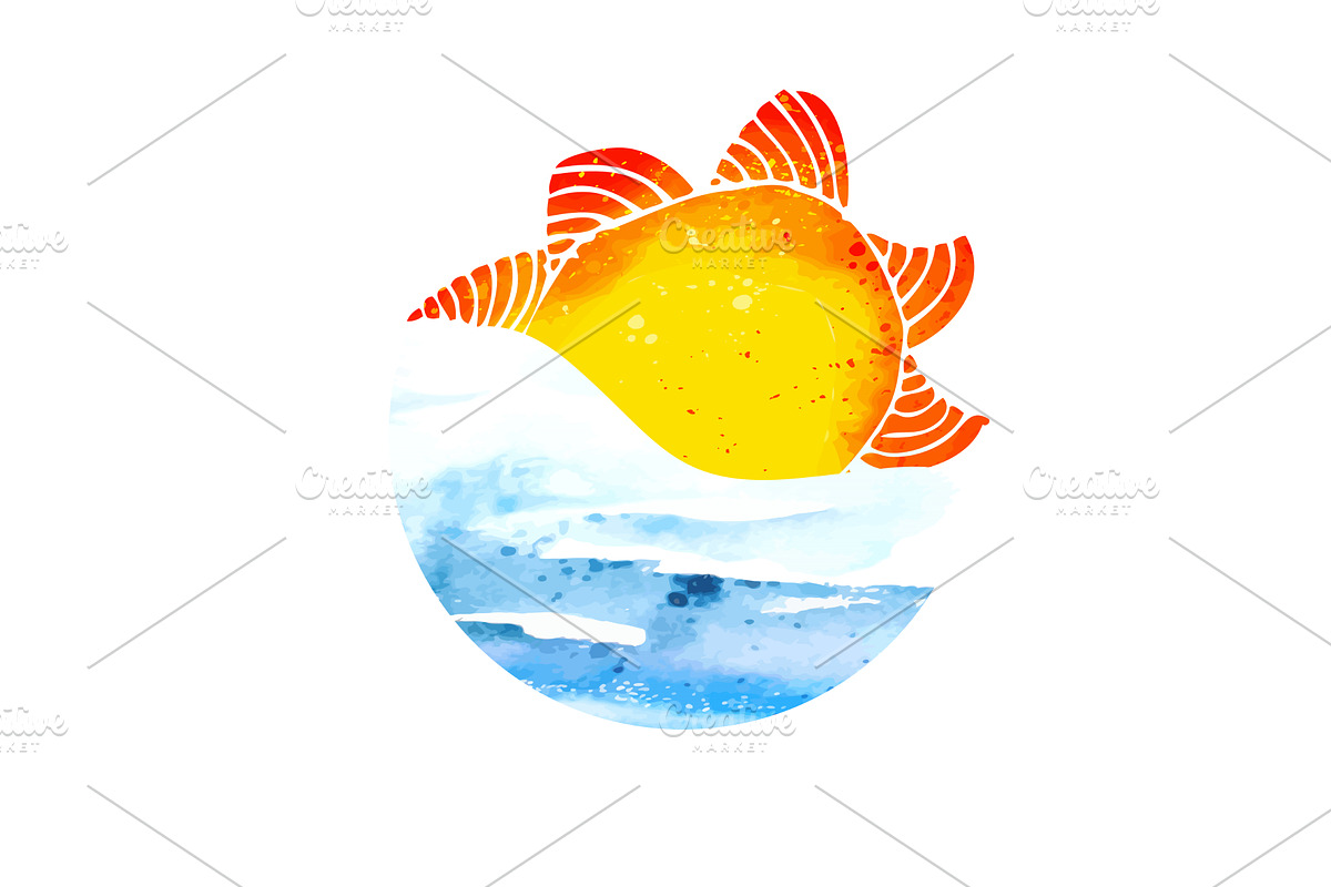 Sun and sea watercolor. Vector, an Illustration by Nenahliadava Design