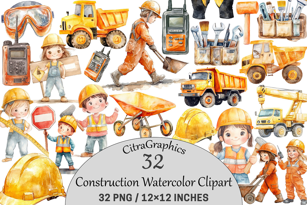 Construction Watercolor Clipart, an Illustration by CitraGraphics (Photo 1 of 5)