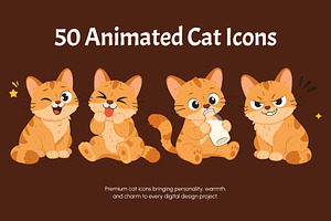 Animated Cat Flat Vector Icons, an Emoji Icon by Creative Stall