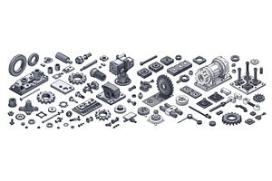 Isometry gears machinery parts, an Illustration by Valerie Bodnar