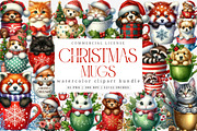Christmas mugs watercolor clipart, an Illustration by SinaCreation (Thumbnail 1 of 7)