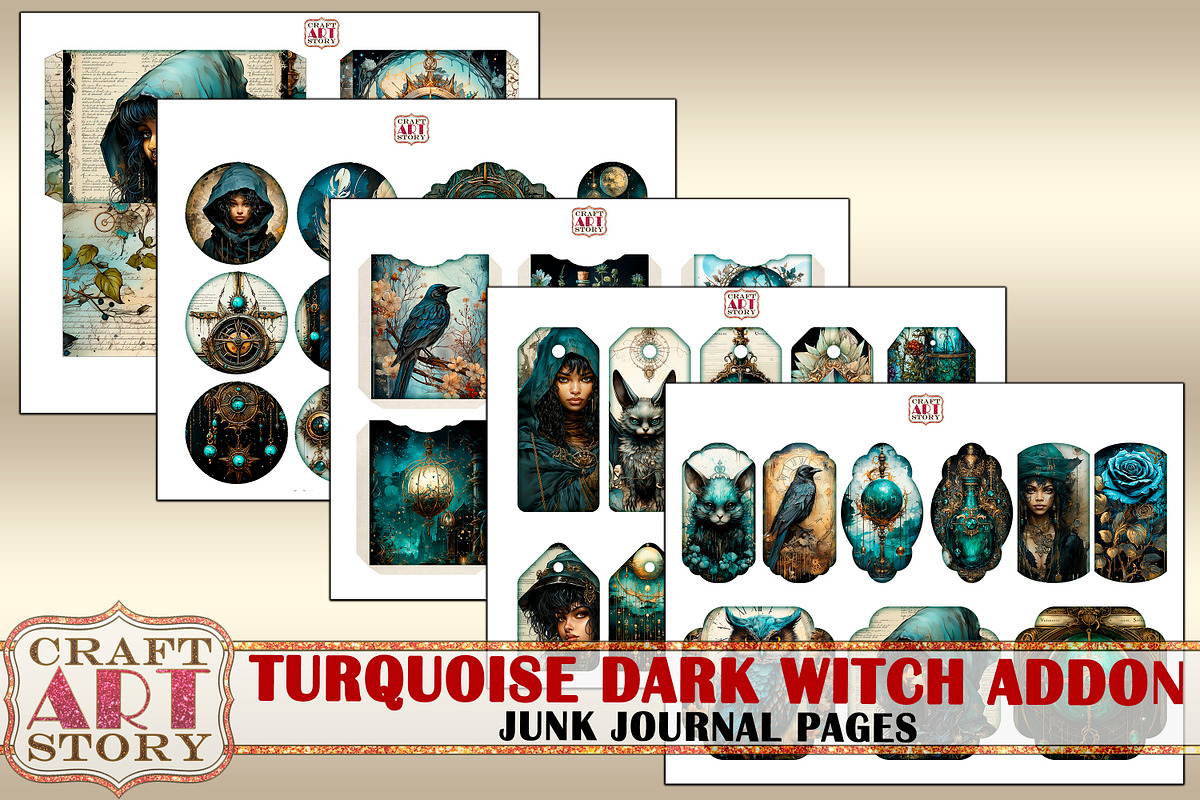 Turquoise dark witch Junk Journal, a Person Illustration by CraftArtStory (Photo 3 of 4)