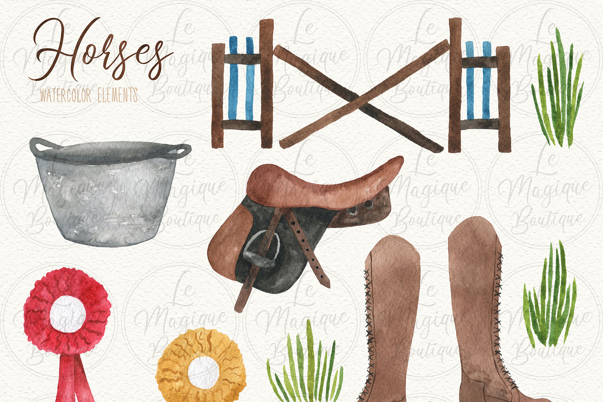 Horses Watercolor Clipart Set, an Animal Illustration by LeMagiqueBoutique (Photo 3 of 4)