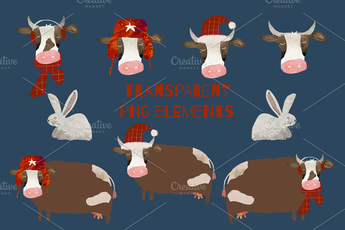 Christmas Bull Watercolor, a Pattern Graphic by watercolor kamill (Photo 8 of 9)