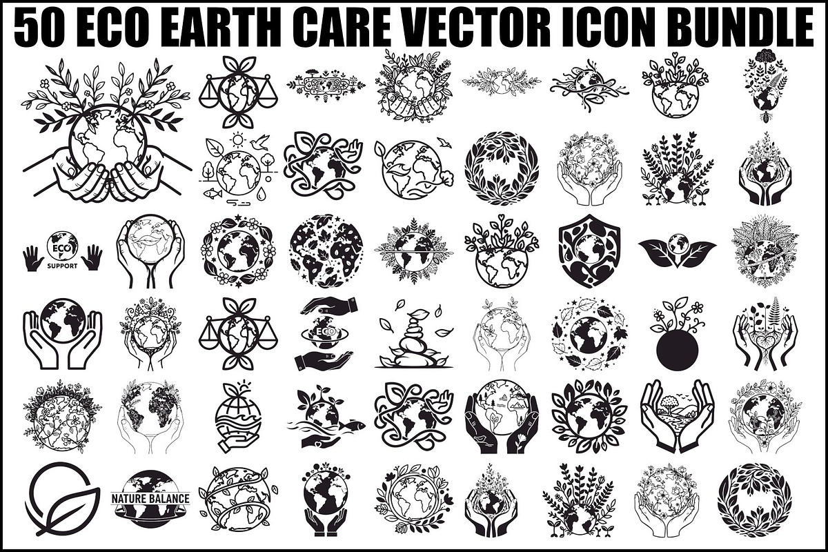 Eco Earth Care Vector Icon Bundle, an Illustration by Designs_River (Photo 1 of 51)