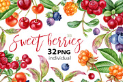 Watercolor berries clip art., a Food Illustration by Mary (Thumbnail 1 of 4)