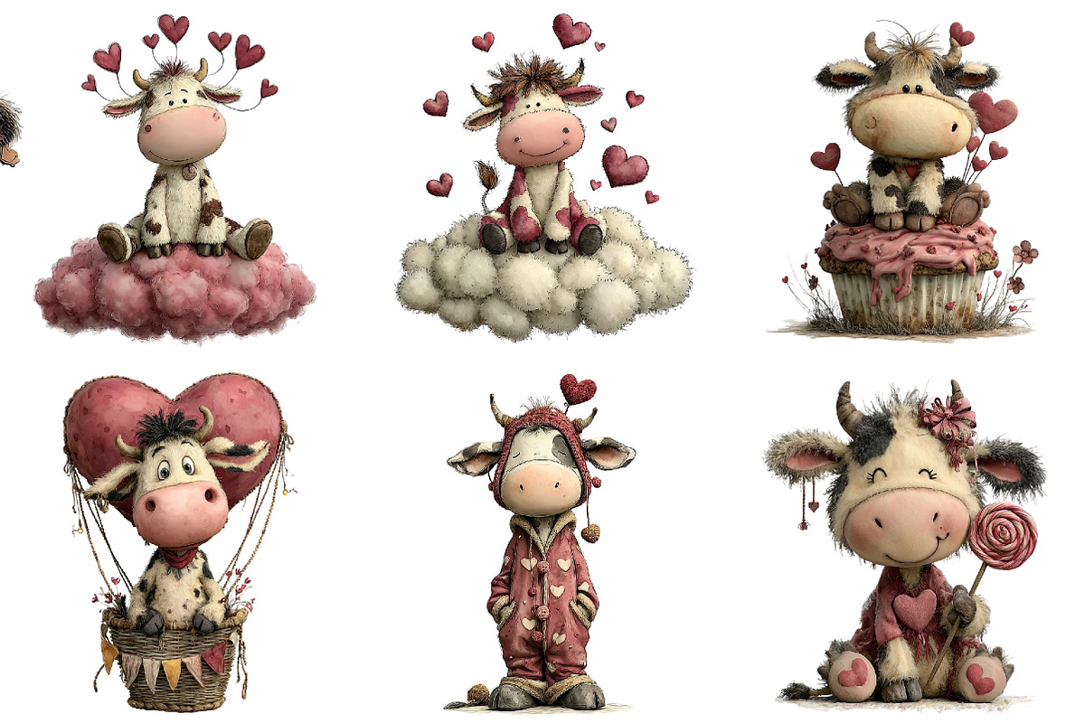 Whimsical Valentine Cow Clipart, an Illustration by DreamArtGraphic (Photo 2 of 5)