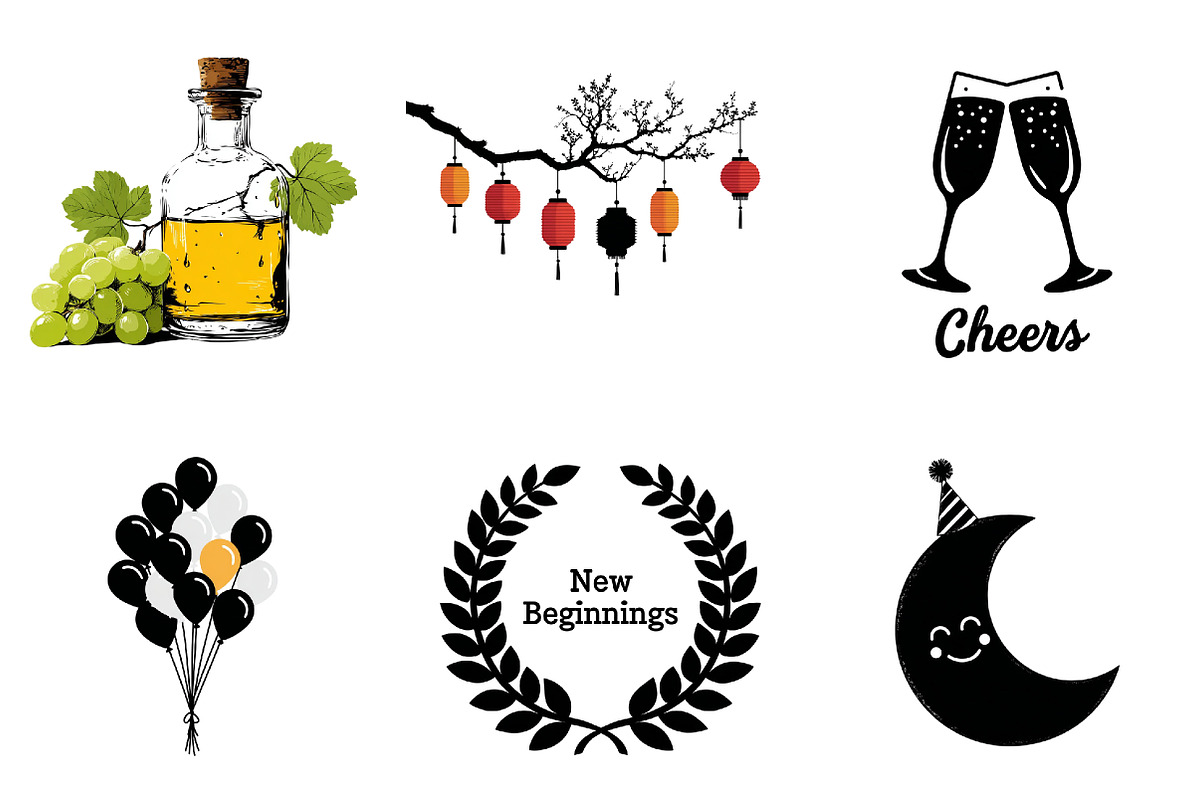 Hand Drawn Happy New Year Clipart, an Illustration by DreamArtGraphic (Photo 3 of 4)