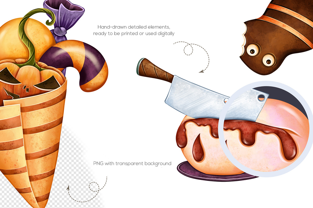 Cute Halloween candy Clipart PNG Se, a Food Illustration by Mespilia (Photo 2 of 5)
