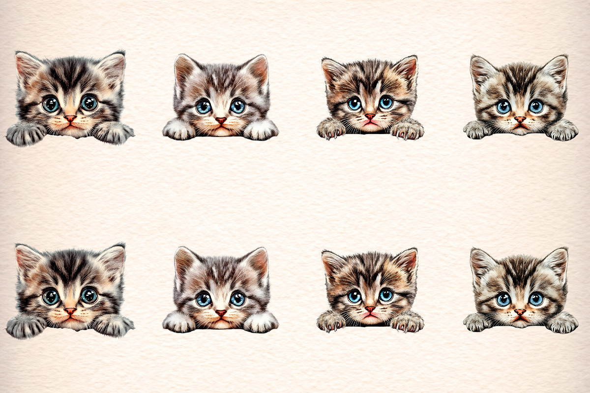 watercolor funny peeking cats clipar, an Illustration by GatewayDesign (Photo 3 of 9)