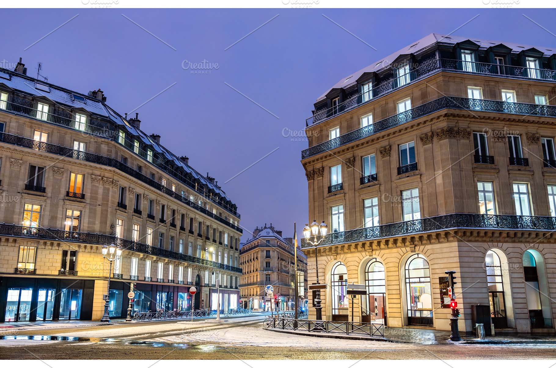 Snowy street intersection and, an Architecture Photo by Leonid Andronov