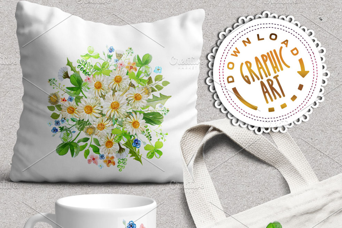 Daisies Bouquet Clipart Watercolor, a Decorative Illustration by Download Graphic Art (Photo 7 of 8)