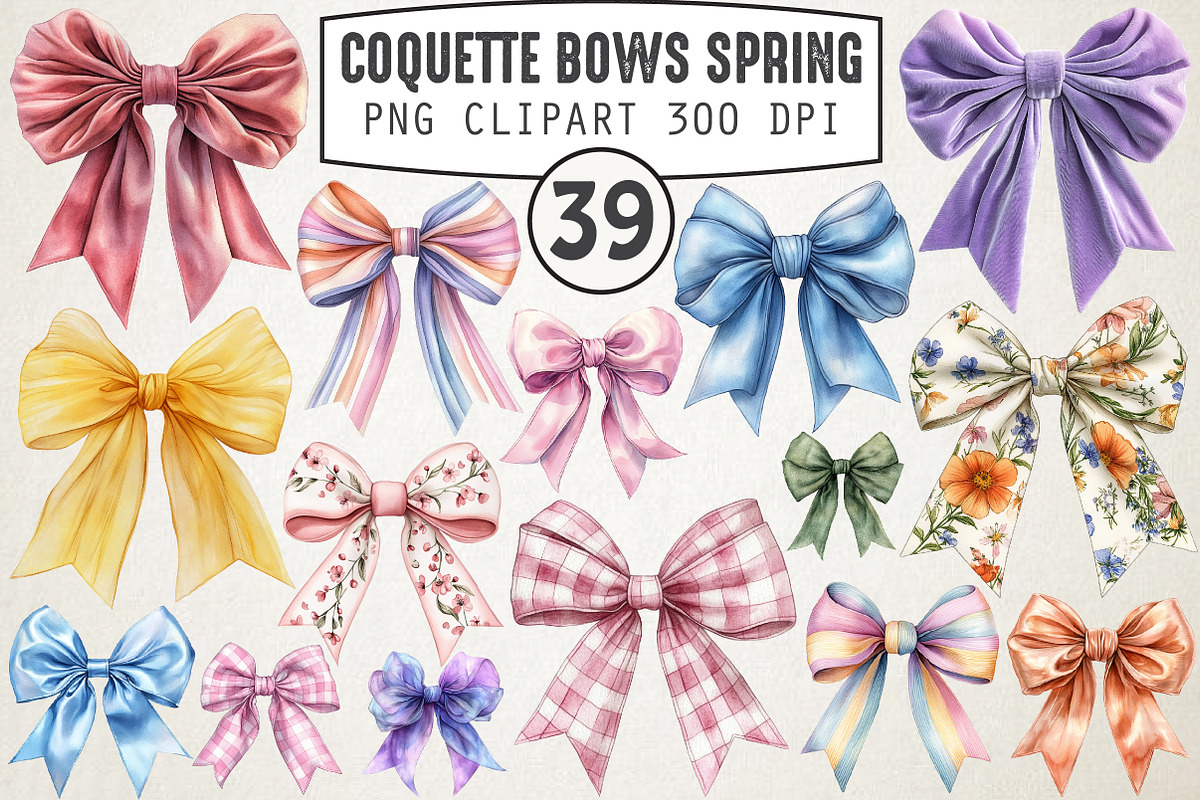 Coquette Bows Spring Clipart Bundle, an Illustration by RobertsArt (Photo 1 of 6)