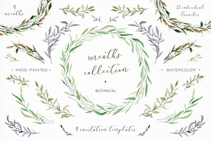 Watercolor Wreaths And Branches