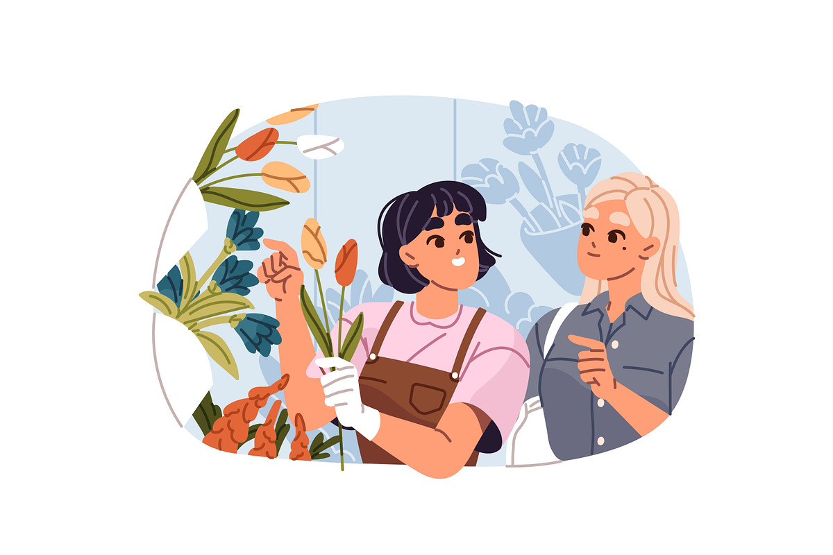 Florists with flowers, bouquets set, a Person Illustration by PaperTrident (Photo 4 of 7)