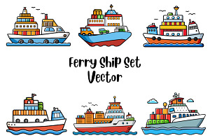 Ferry Ship Set Vector, a Transportation Illustration by Awieee1