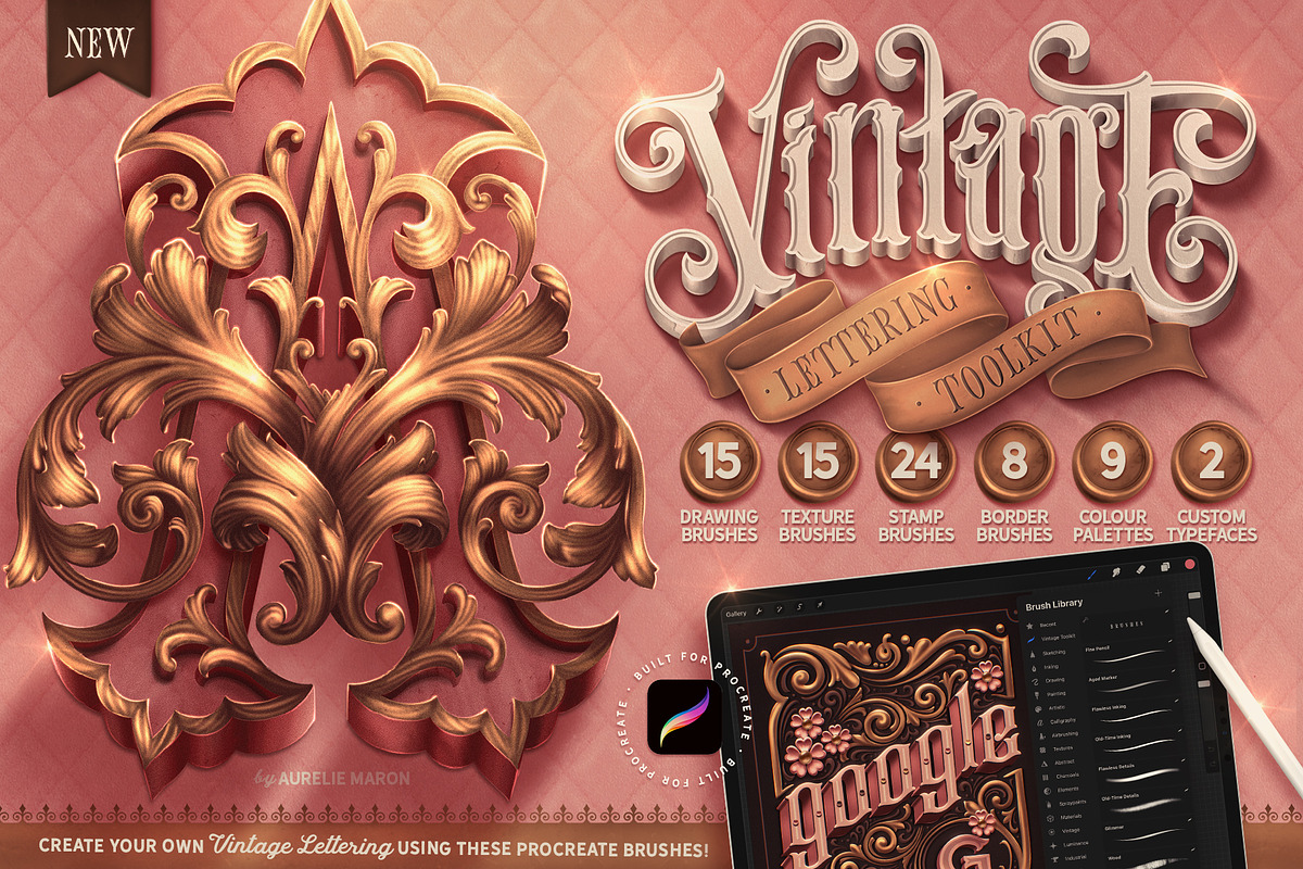 Vintage Lettering Toolkit, a Brush Add-On by Aurelie Maron (Photo 1 of 9)