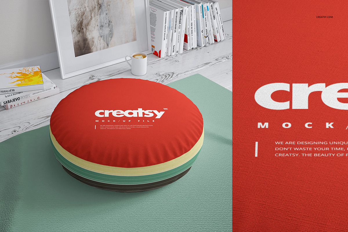 Round Cotton Pillow 2 Mockup Set, a Household Mockup by creatsy2 (Photo 3 of 7)