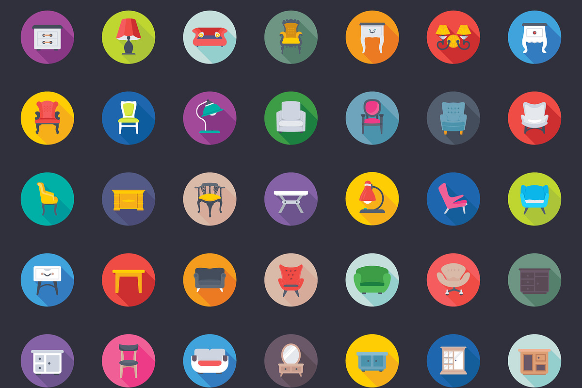 175 Flat Rounded Furniture Icons, an Emoji Icon by Creative Stall