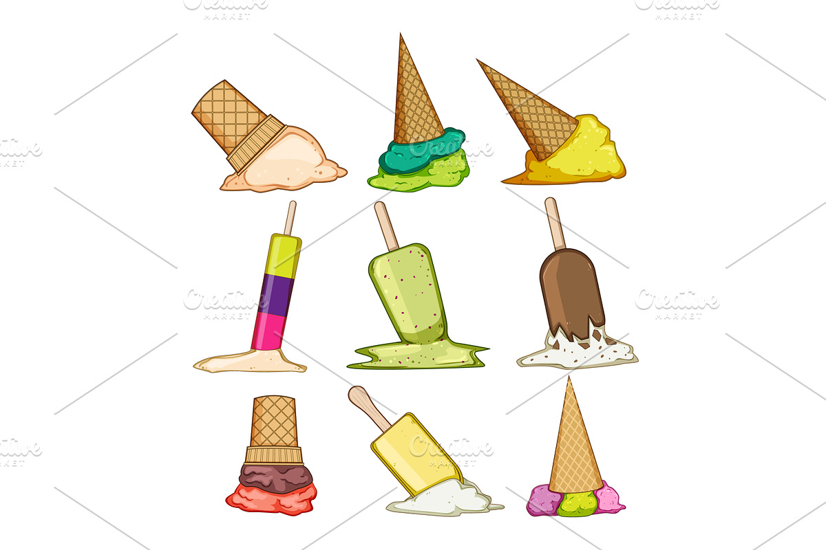 Fallen and melting ice cream cones, a Food Illustration by pikepicture