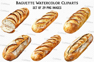 Baguette Watercolor Clipart, an Illustration by Craft Nest